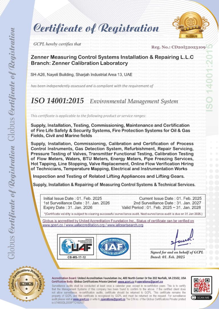 Zenner Measuring Control Systems Installation & Repairing L.L.C - SG - 14001 - F