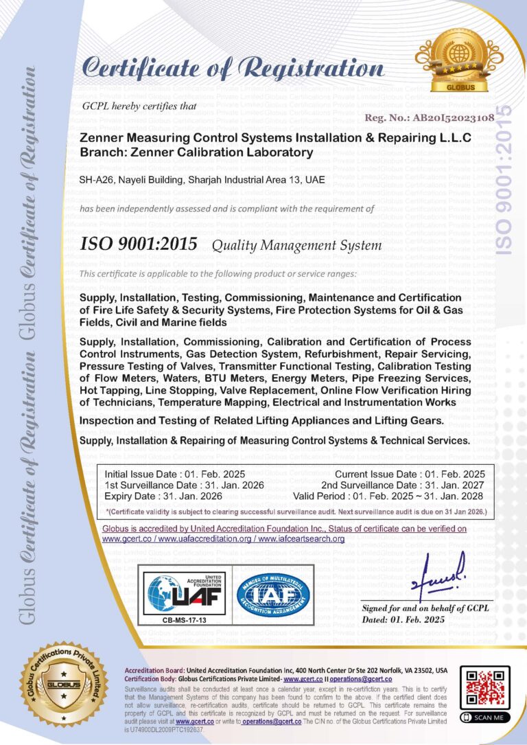 Zenner Measuring Control Systems Installation & Repairing L.L.C - SG - 9001 - F